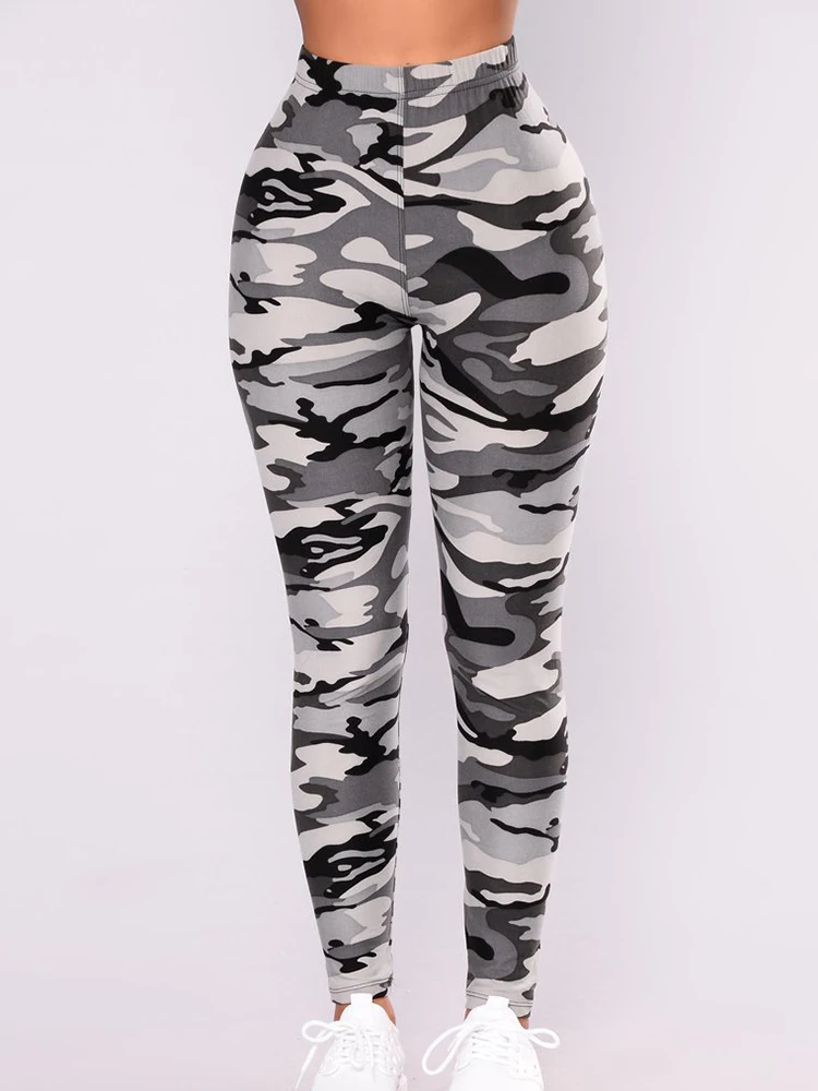 Women Print Tight Workout Fitness Camouflage Pants Push Up Leggings High Waist Trousers Gray Green Gym Clothing Dropshipping