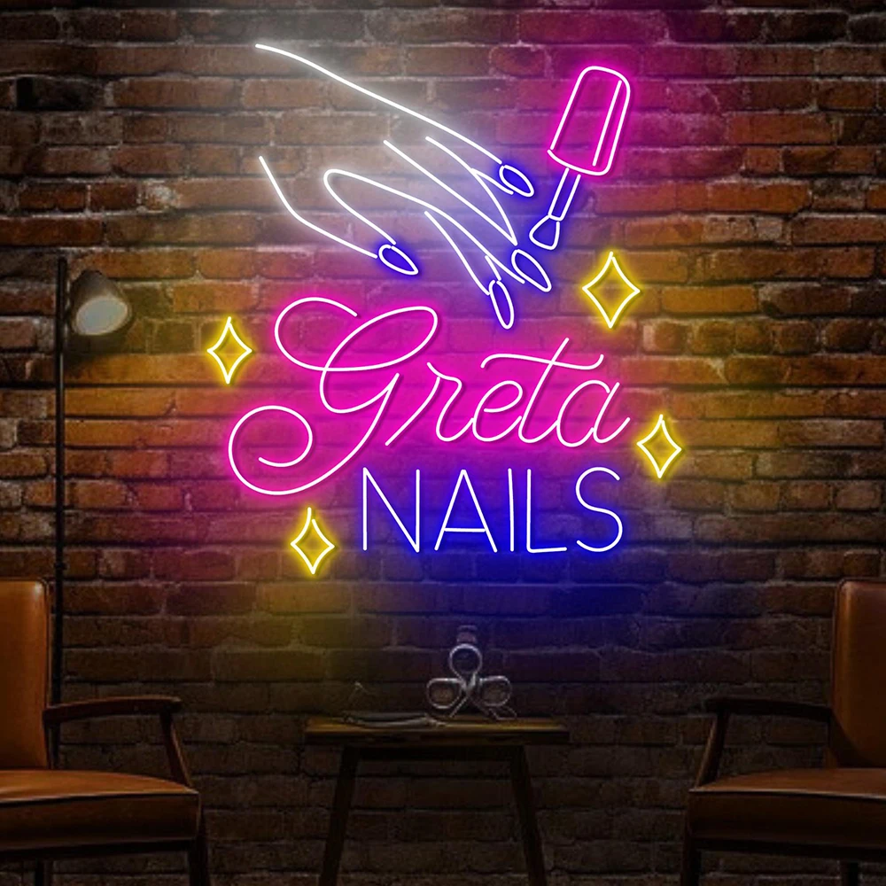 Custom Beauty Nails Salon Neon Sign Personalized Nail Salon Beauty Room Decor Led Sign Nail Artist Home Decoration Neon Light