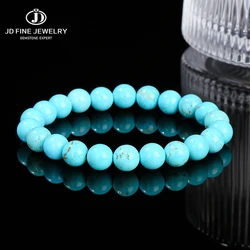 JD Natural Stone Blue Turquoise Bead Strand Bracelets Women Men Vintage Single Circle 6 8 10mm Stretch Bangles Yoga Wrist Gifts