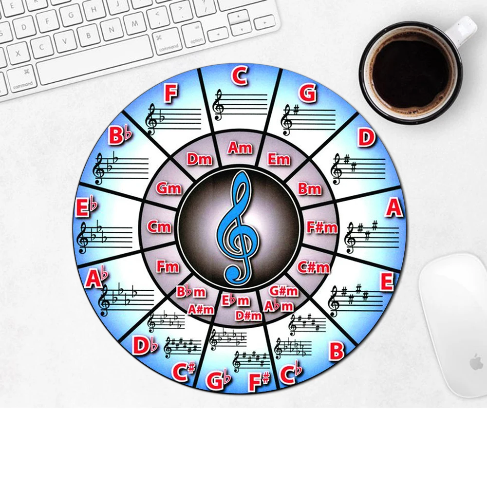 Circle of Fifths Round Silicone Mats Keyboard Mouse Pad Mousepad Art Laptop Gaming Computer Office Rug Padding Table Mat Mini Pc
