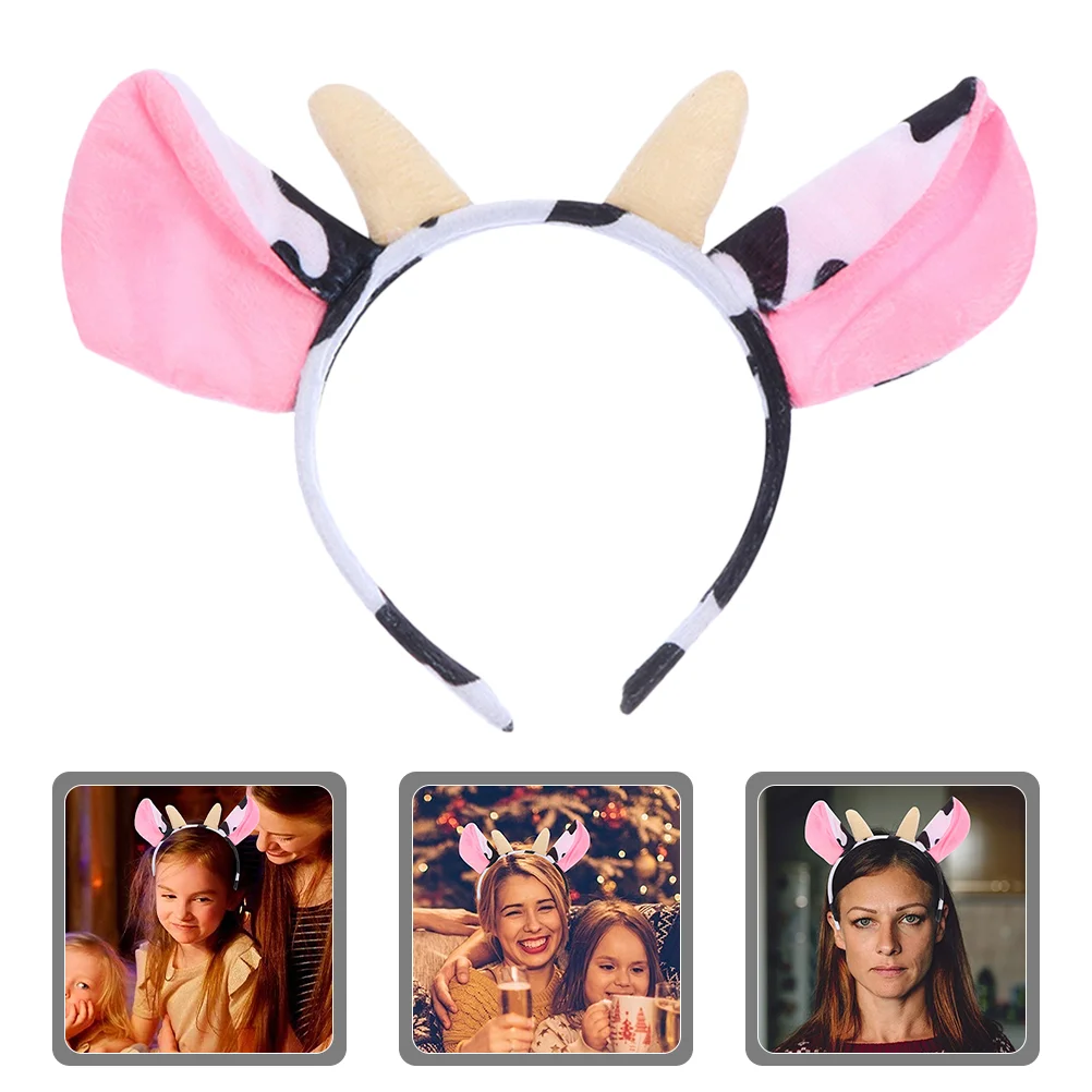 Diadema de felpa de animales de 2 piezas para niña, decoraciones de fiesta de vaca, disfraz de Cosplay, orejas de Halloween, accesorios de maquillaje de conejo