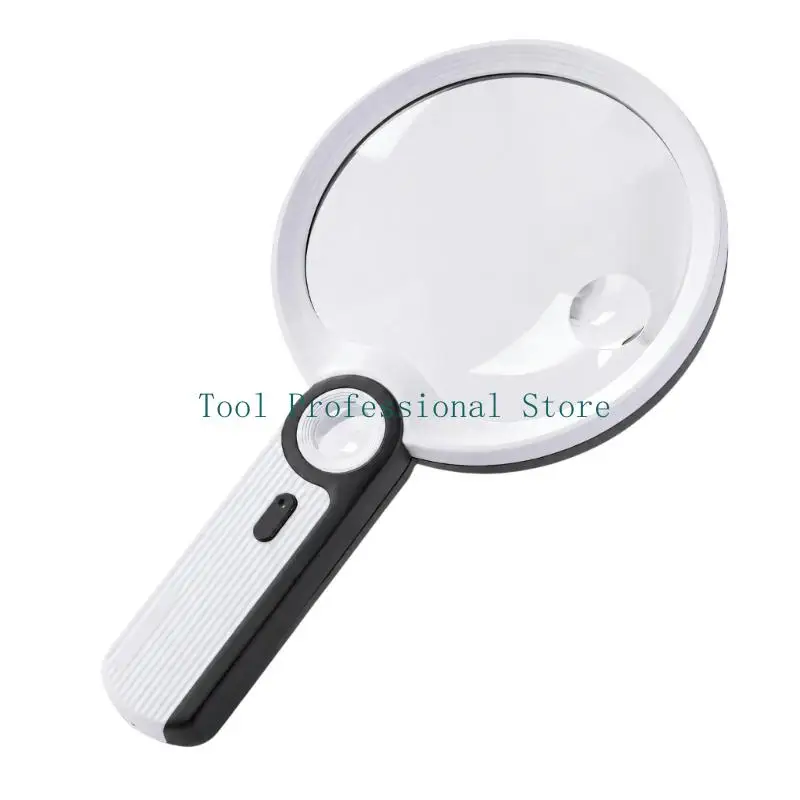 57QF LED Magnifying Glass with Integrated Lighting, Wide Viewing Lens, and Textured Handle for Books and Newspapers
