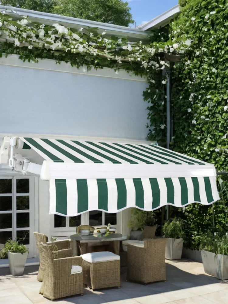 Retractable Outdoor Awning, UV‑Resistant Waterproof Sunshade Canopy Shelter for Balcony, Patio and Garden Entrance