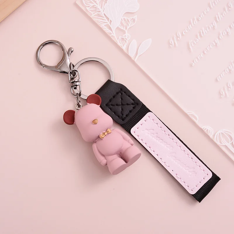 Trendy schattige PVC vlinderdas beer sleutelhanger Kawai cartoon dier sleutelhanger schattige tas hanger sleutelhouder auto sleutelhanger cadeau