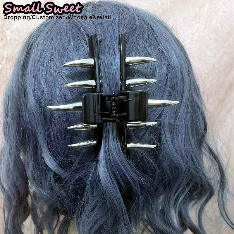 Women Goth Gothic Claw Clip Steampunk Devil Hair Accessories Rivet Harajuku Gothic Lolita Heavy Industry Spike Hair Claws