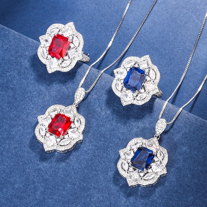 

Jewelry Gold-Plated Red Corundum Blue Spinel High-Grade Vintage Set for Women 8*10
