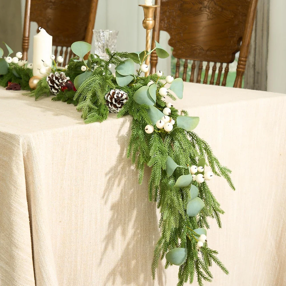 6/9ft الاصطناعي نورفولك أكاليل الصنوبر ريال اللمس عيد الميلاد الشتاء الصنوبر الأخضر جارلاند لزينة عيد الميلاد عباءة داخلية