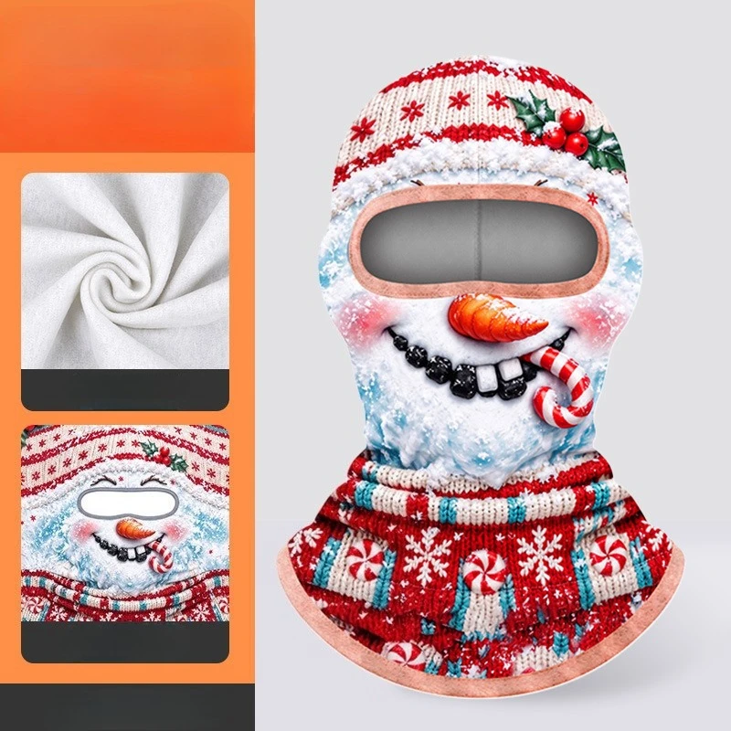 2027 Christmas Balaclava Gingerbread Print Full Face Cover Windproof Helmet Liner Warm Neck Warmer Hood Ski Cycling Xmas Cosplay