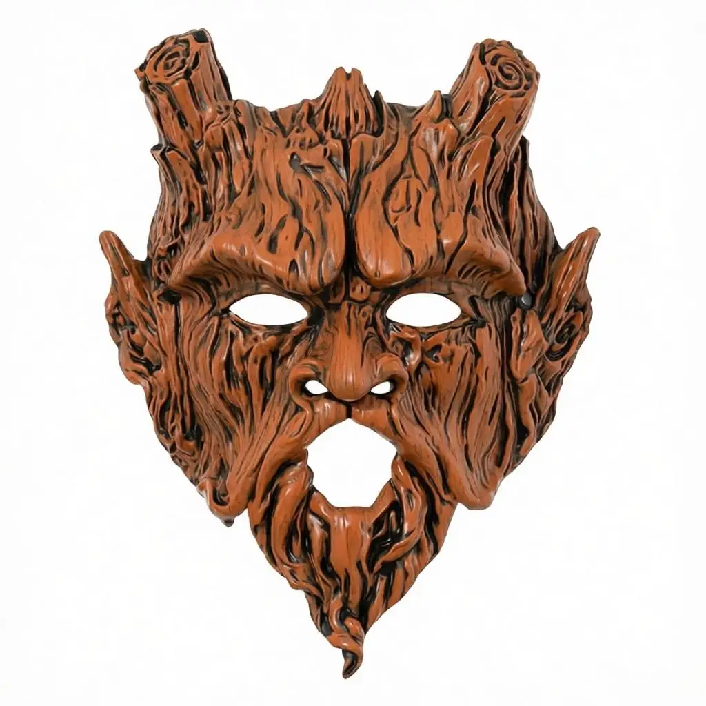 Brown Wood Monster Tree Demon Mask Halloween Carnival Party Cosplay Costume Accessory Realistic Bark Texture Tree Demon Masquera