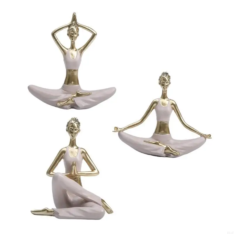 

R9JC Yoga Lady Statue Resin Abstract Figurines Modern Sculptures Bedroom Home Decor