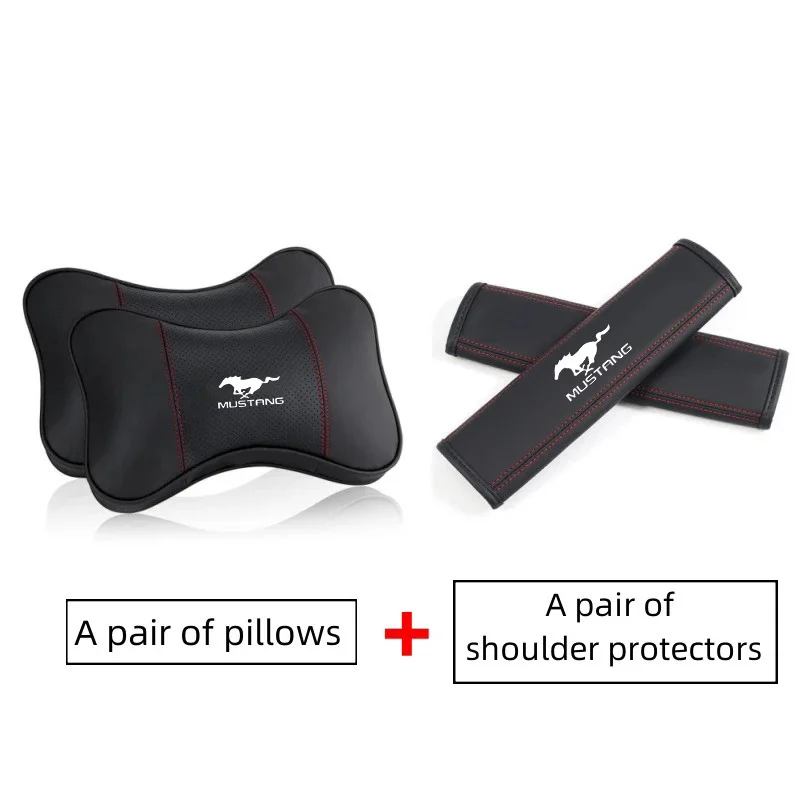 PU Leather Car Headrest Rest Cushion Neck Pillow Seat Cover Seat Belt Shoulder Protector Pads Ford Mustang GT SHELBY Accessories