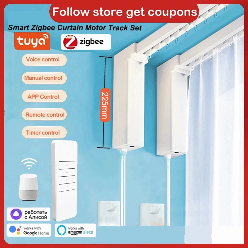 

Tuya Zigbee Electric Motorized Curtain Track Cornice Rod Rail Smart Home Automation Compatible with Alexa Google Yandex Alice