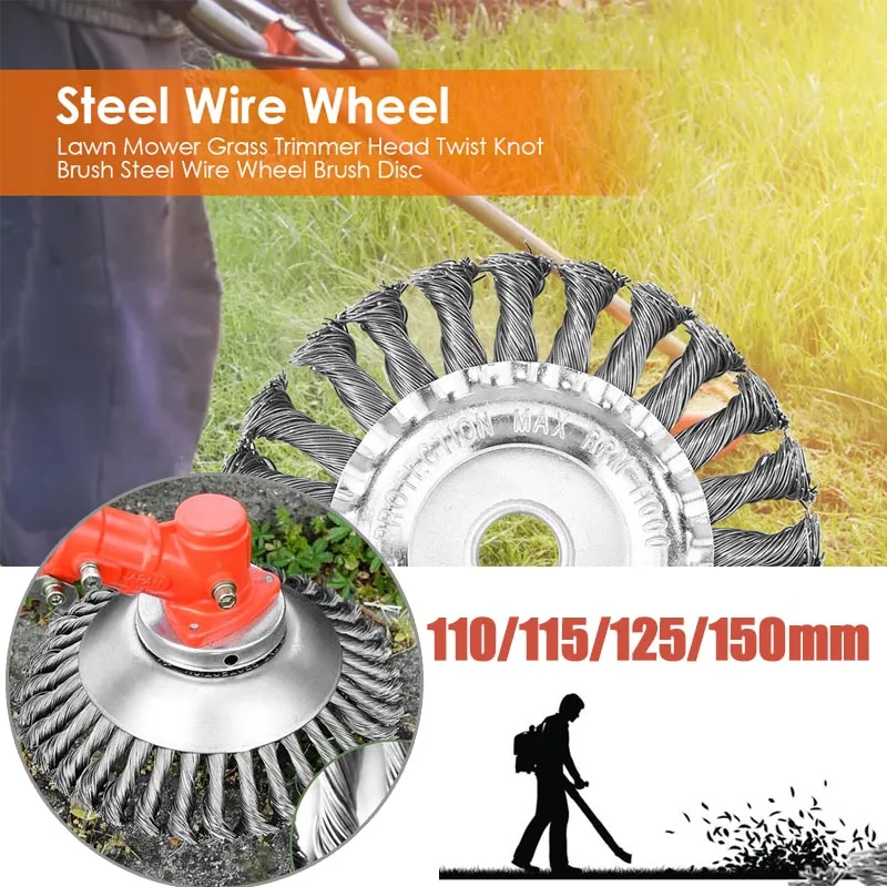 110/115/125/150mm Lawn Mower Brush Disc Grass Trimmer Head Twist Knot Brush Steel Wire Wheel Brush Disc Lawnmower Garden Tools