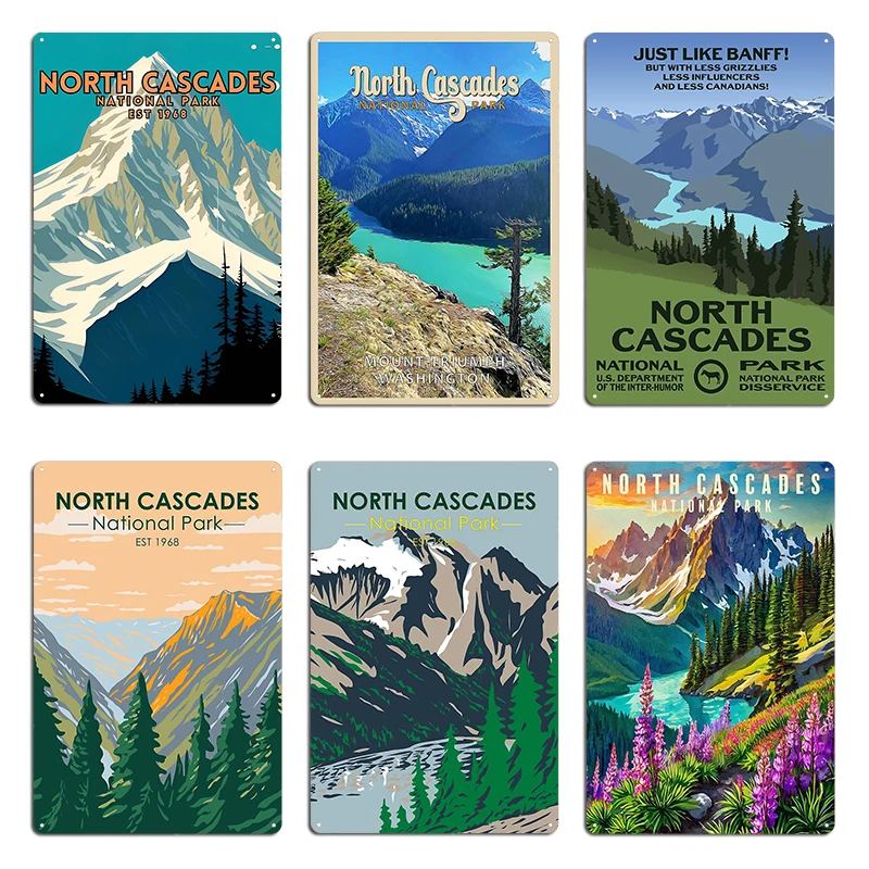 North Cascades National Park Travel Poster Metal Sign Home Home Bar Printed Garage North Cascades Tin Sign Poster