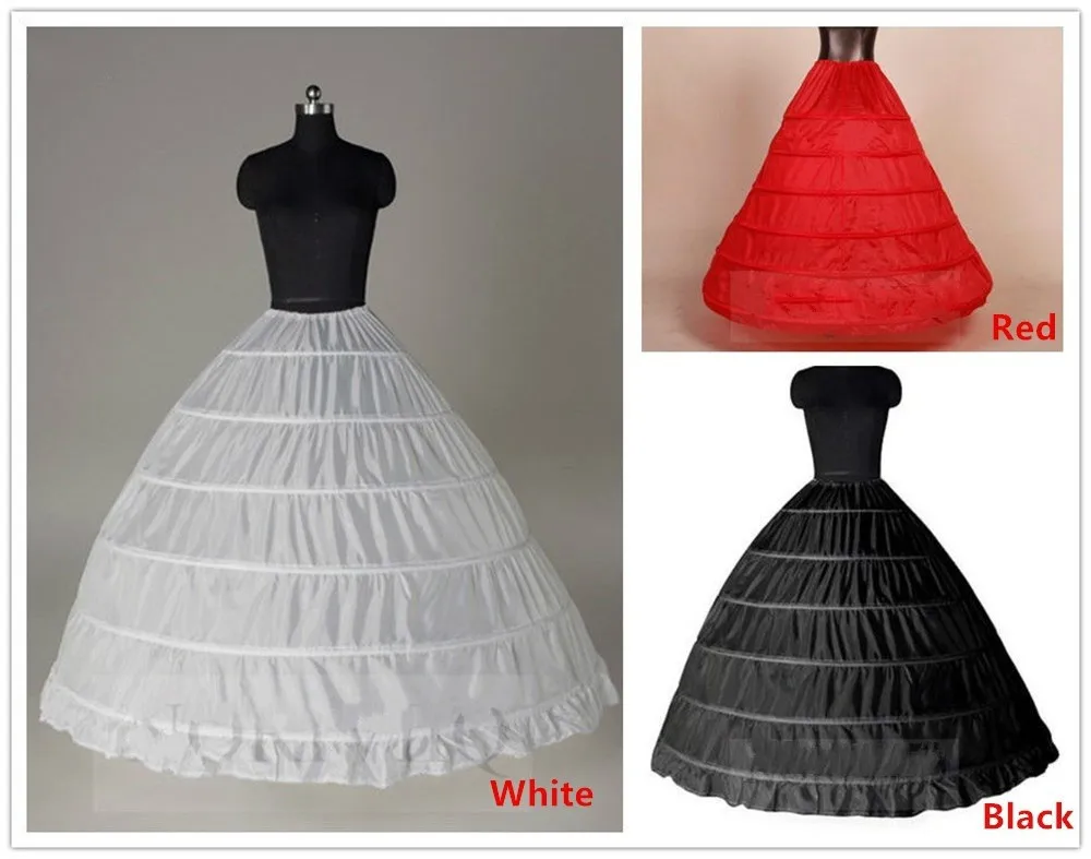 สีดำ/สีแดง/สีขาว 6 Hoop Crinoline Underskirt สำหรับ Ball Gown VINTAGE ยาวกระโปรง Petticoats Slips สำหรับงานแต่งงานชุด