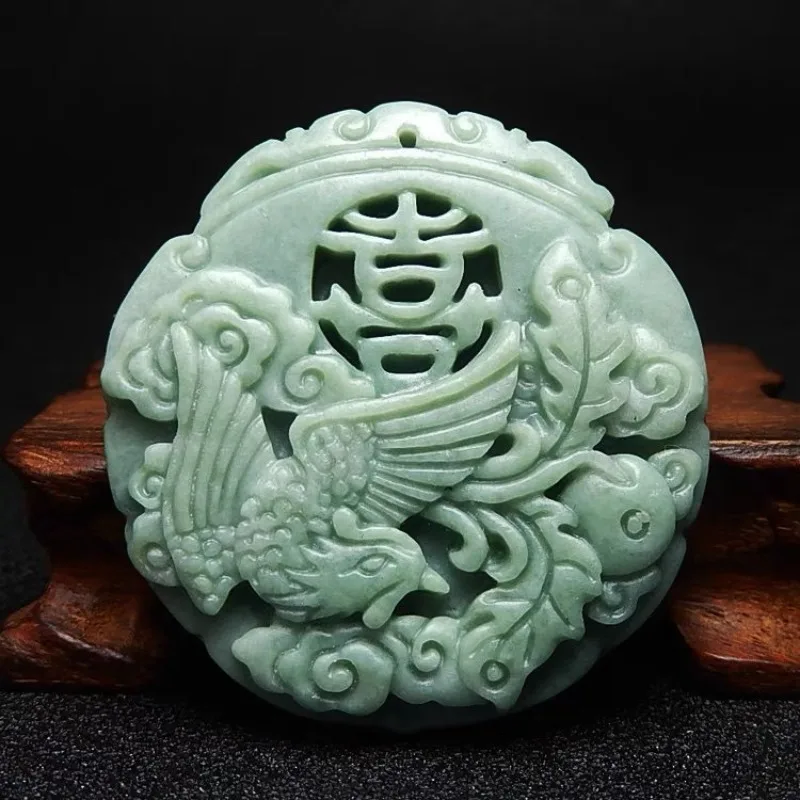 

Natural Bean Green Guizhou Jade Handmade Carved Phoenix Pendant, Fashionable Boutique Jewelry, Men's and Women's Jade Necklace