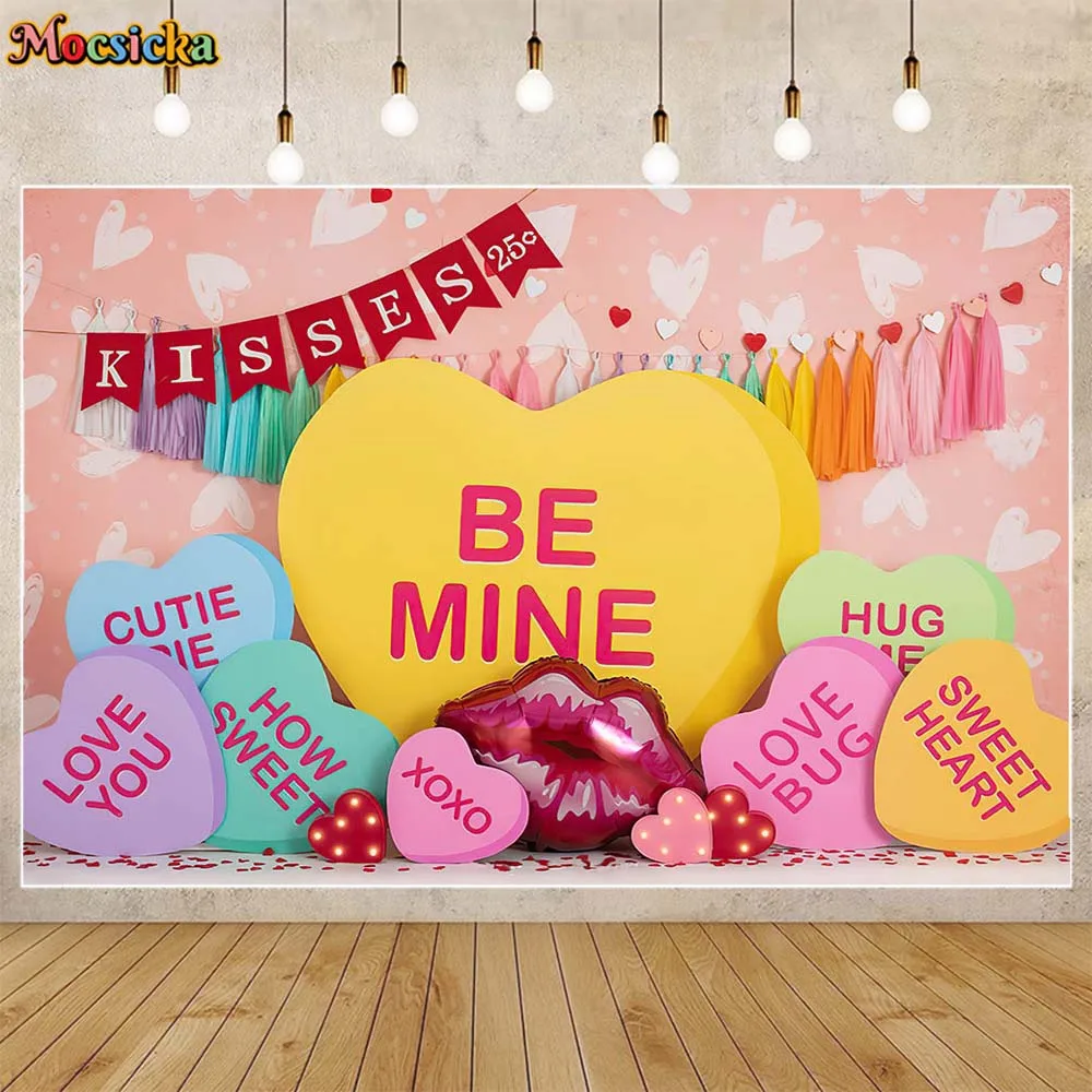 

Mocsicka Valentine's Day Photography Background Kisses Hug Love Heart Be Mine Wedding Party Decor Backdrop Photo Studio Props