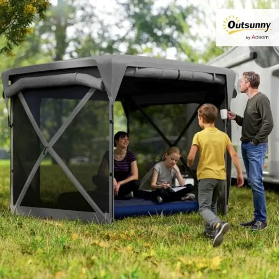 Pop Up Gazebo Sn Tent House 11 x 11ft with UPF30+ Removable Roof Cover 4 Roll-up Wind Panels and Carry Bag for Camping Patio Ba