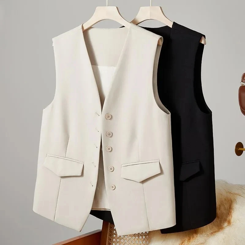 New Vest Coat Female Spring Autumn Temperament Wood Ear Splicing Suit Sleeveless Jacket Women Loose Casual Waistcoat Tops Ladies