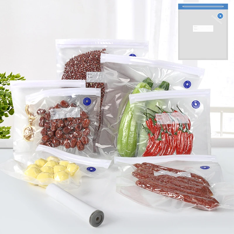 Vacuum Zipper Bags Vacuum Food Sealer Bags Storage Reusable Bags with Double-layer Zippers Meat Vegetable Freezing Keep Fresh