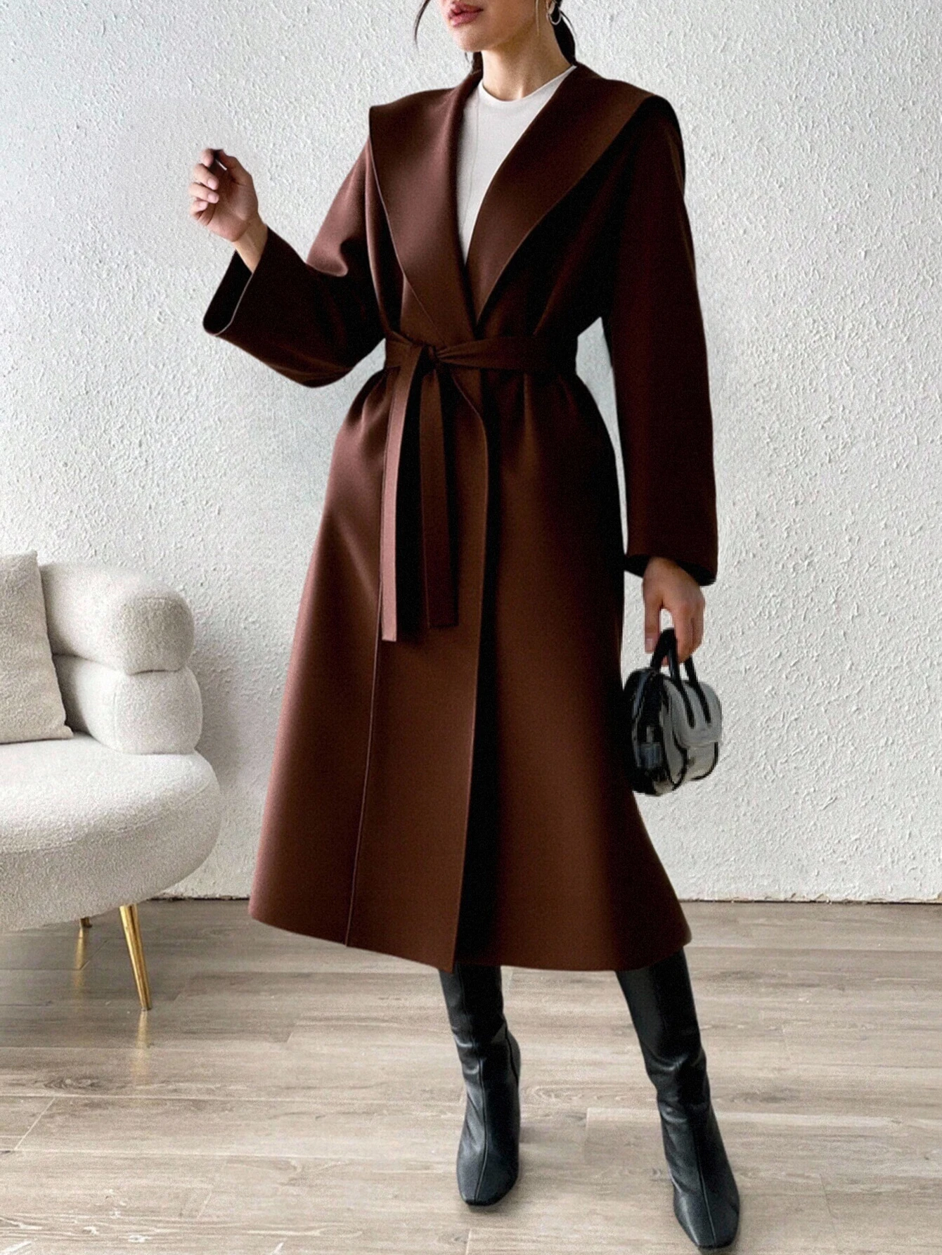 

Women's Long Sleeve V Neck Lace-Up Office Jacket Winter Daily Basic Plain Autumn Coat for Ladies