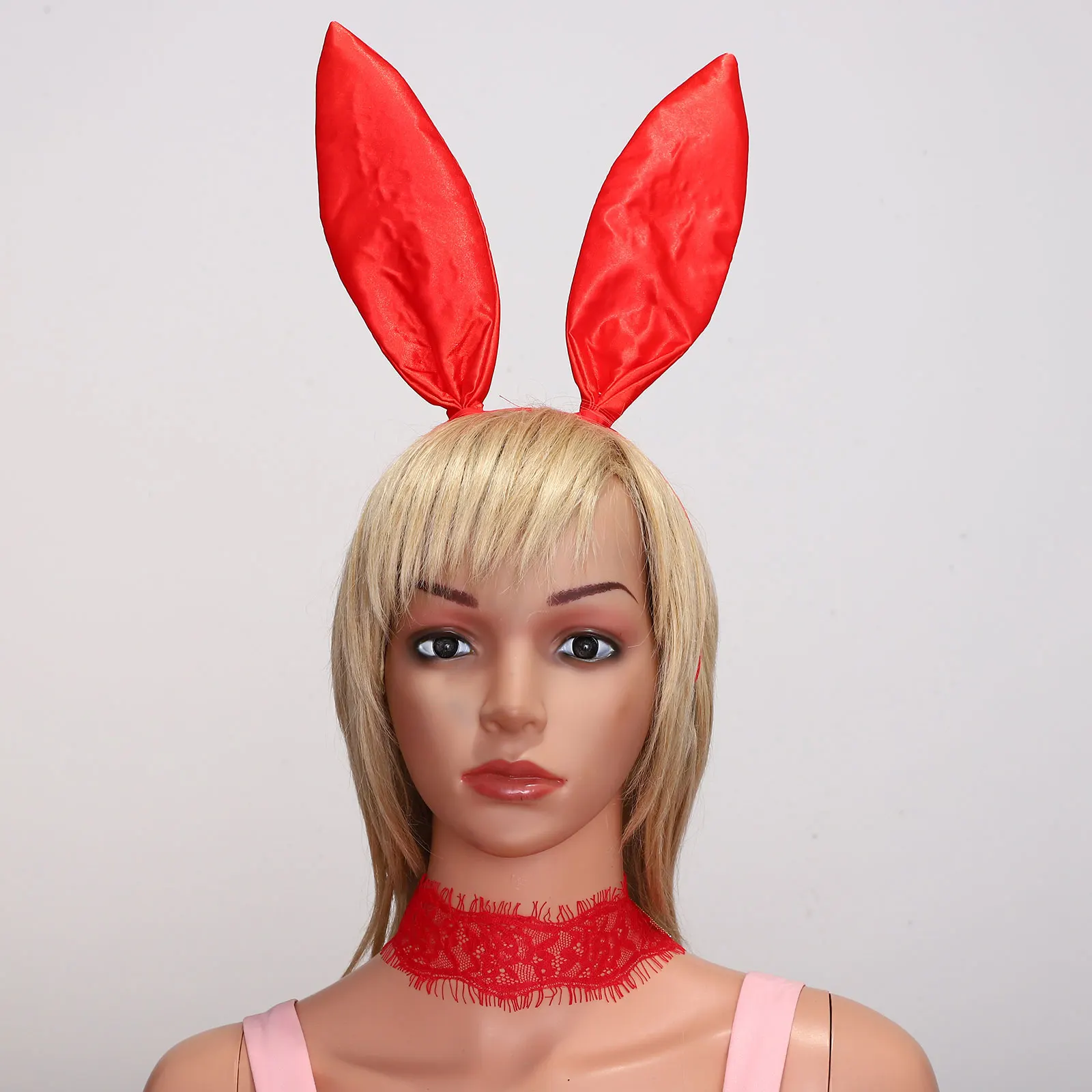 Easter Bunny Costume Accessories Set Rabbit Ear Headwear Long Gloves Lace Choker And Pompom Ball Tail Set for Cosplay Club