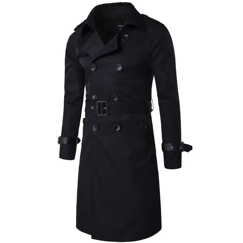 

2023 Spring and Autumn Wear European and American Men's Long Fit Double Breasted Trench Coat