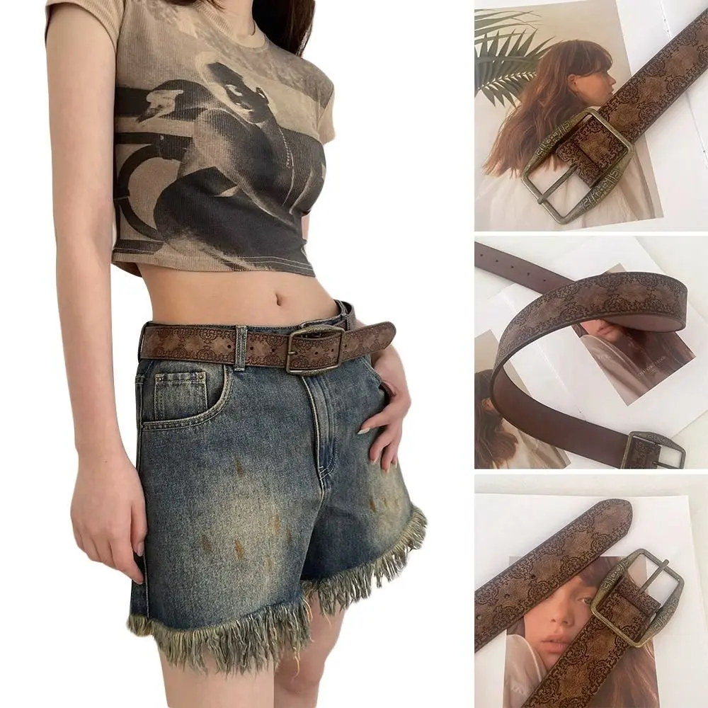 Модный ретро-ремень Y2K Senior Sense, коричневый пояс из искусственной кожи с пряжкой, широкий национальный ветровой джинсовый ремень