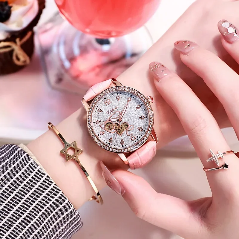 Starry Sky Lady Tourbillon Hollow Mechanical Watch Automatic Waterproof Glow-in-the-dark Watch Simple Temperament Belt Watch