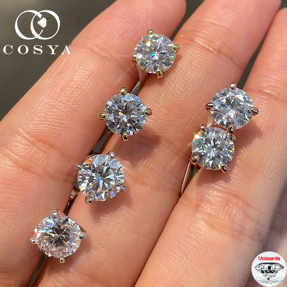 

COSYA 0.2-2CT GRA Certified VVS1 Moissanite Stud Earrings S925 Silver 18K Gold Round Lab Diamond Ear Stud for Women Fine Jewelry