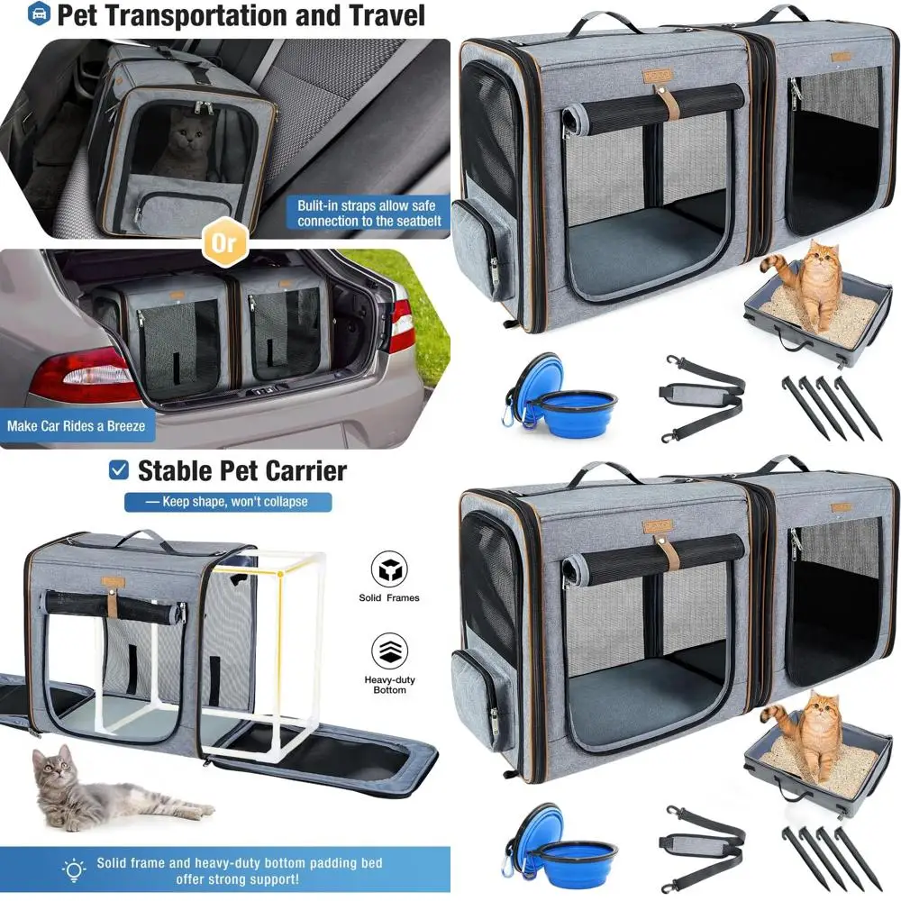 

Grey Large 2-in-1 Cat Carrier with Litter Box, 17.7 x 16.5 x 13, Zipper Locks, Ideal for Long Trips
