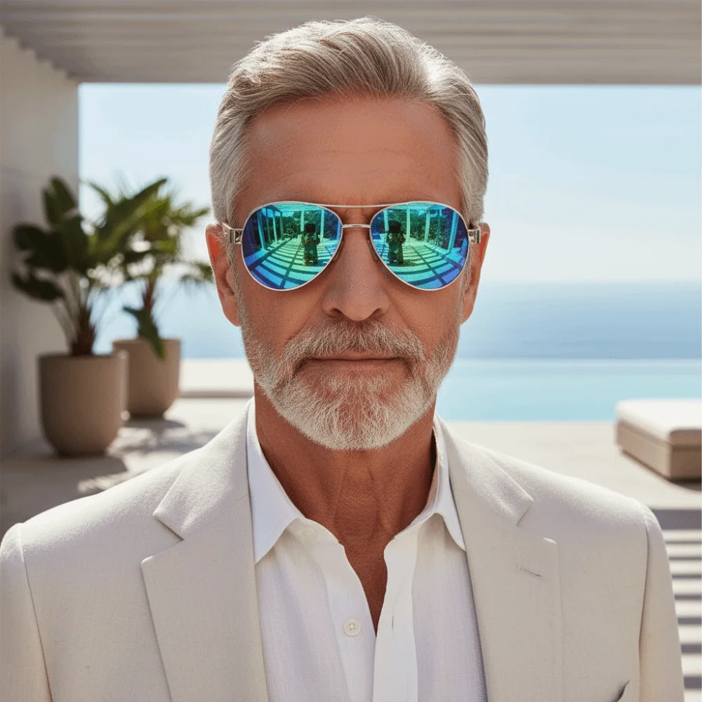 Bamboo Wood Temple Double Bridge Shades Metal Front Frame Mosaic Color Legs Big Frame Sunglasses Gradient Tint Sturdy Hinge