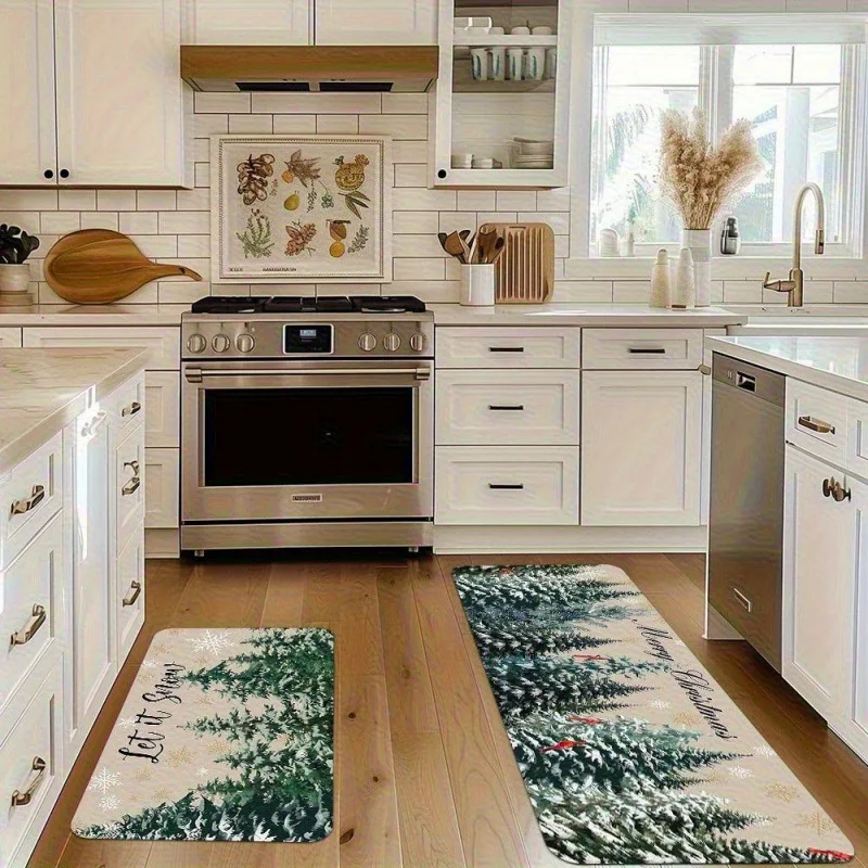 

Рождественский кухонный напольный коврик VIKAMA — мягкий, нескользящий, моющийся, устойчивый к пятнам напольный коврик для коридора, ванной комнаты и спальни