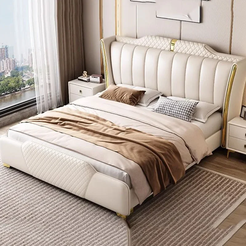 

Luxury Queen Double Bed Royal Nordic King Headboard Frame Double Bed Wood Sleeping Letti Matrimoniali Furniture For Bedroom