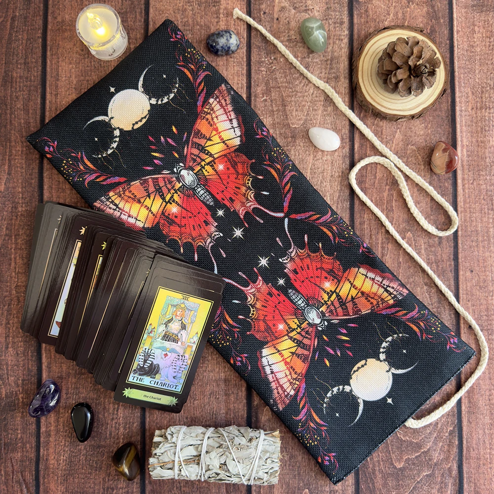 Triple Moon Butterfly Tarot Aufbewahrungstasche, geheimnisvolle Blumen- und Pflanzenverpackungstasche, Tarot-Tischdecke, Wahrsagerei, Aufbewahrungstasche, Dekor