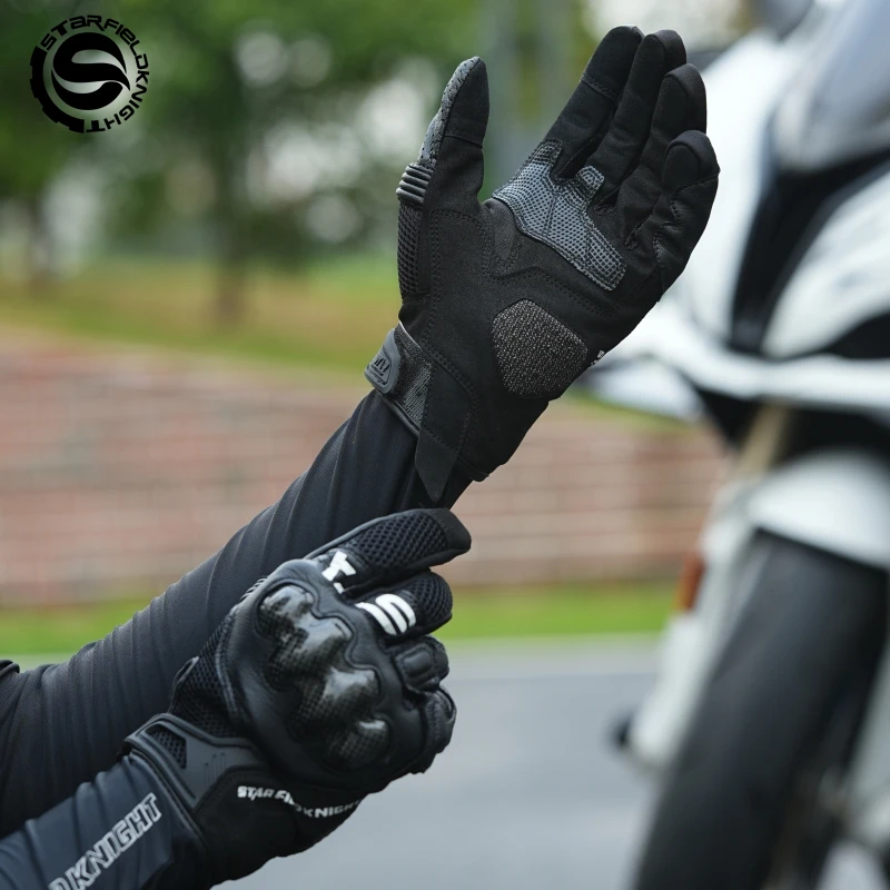 SFK Motorcycle Gloves Carbon Fiber Protection Summer Mesh Breathable Real Goat Leather Non-slip Wear-resistant Riding Equipment