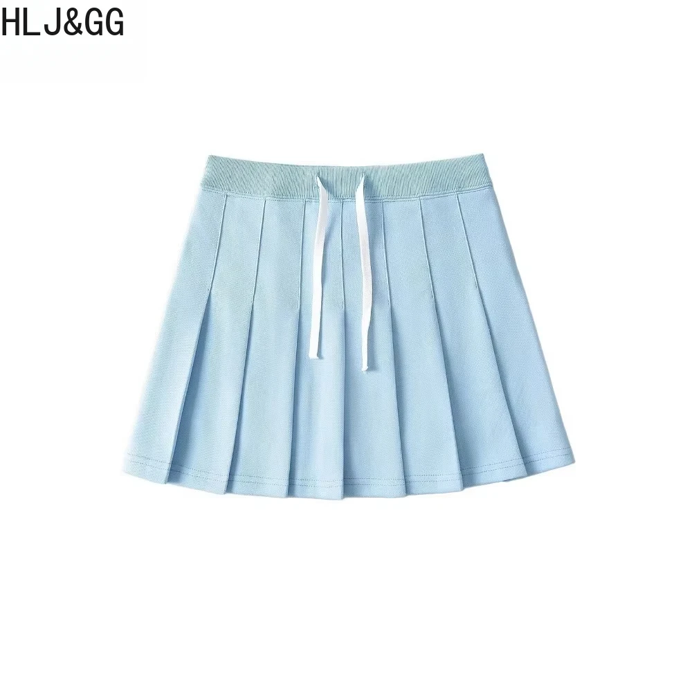 HLJ&GG Fashion Cute Candy Color Knitting Two Piece Sets Women Polo Collar Sleeveless Tank Top + Mini Pleated Skirts Outfits 2025