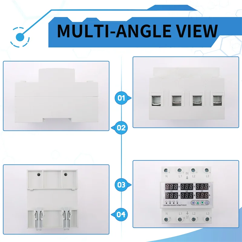 

ABKJ-3 Phase Adjustable Over And Under Voltage Protector Voltmeter Ammeter Monitor 3P4W Din Rail Current Limit Protection