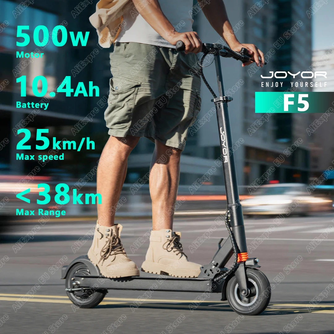 Trottinette électrique JOYOR F5 pour adultes, moteur 500W, batterie 48V 10.4Ah, pliable, pour les trajets quotidiens en ville, pneus solides de 8 pouces
