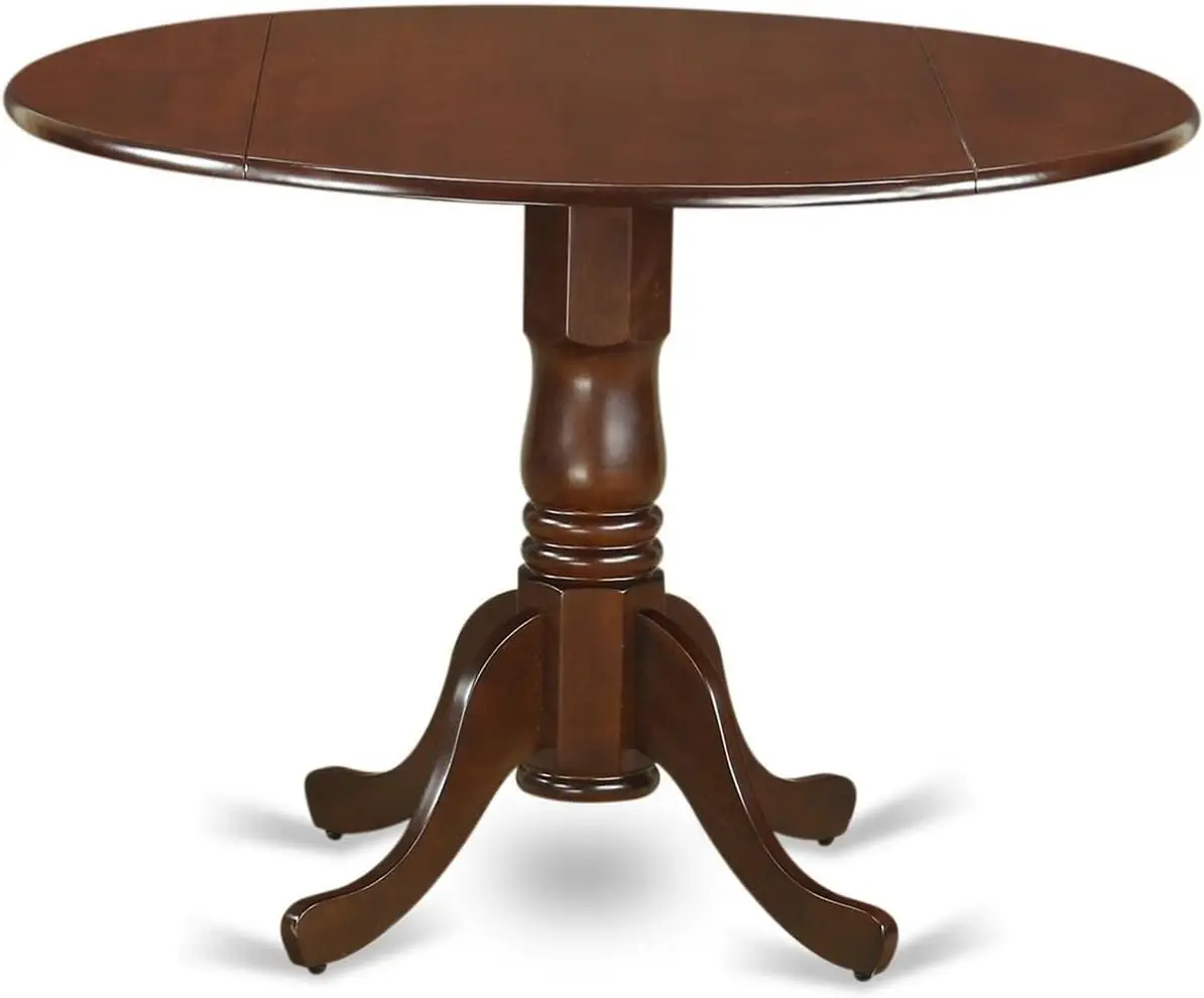 DLT-MAH-TP Dublin Dining Room Table - a Round Solid Wood Table Top with Dropleaf & Pedestal Base, 42x42 Inch, Mahogany