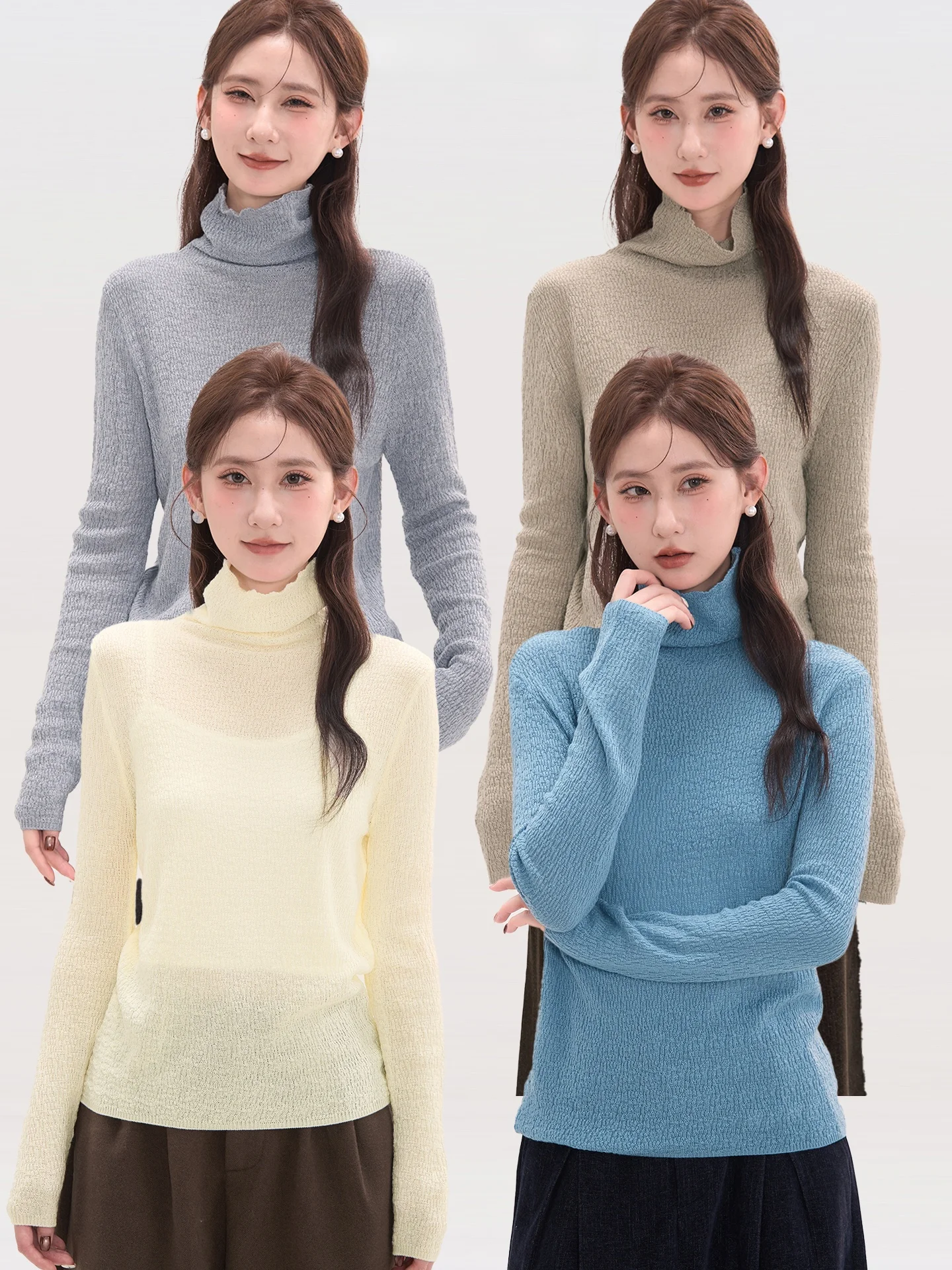 

Heme Knitted High Ne Texture Women's Inner Wear Top Mis Whispers Casual Sle Fitted Long Sve Autumn Winter Base irt