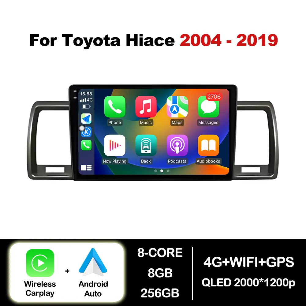 Android Auto for Toyota Hiace 2004 - 2019 Carplay Car Radio Multimedia Video Player Head Unit GPS Navigation WIFI BT DSP Stereo