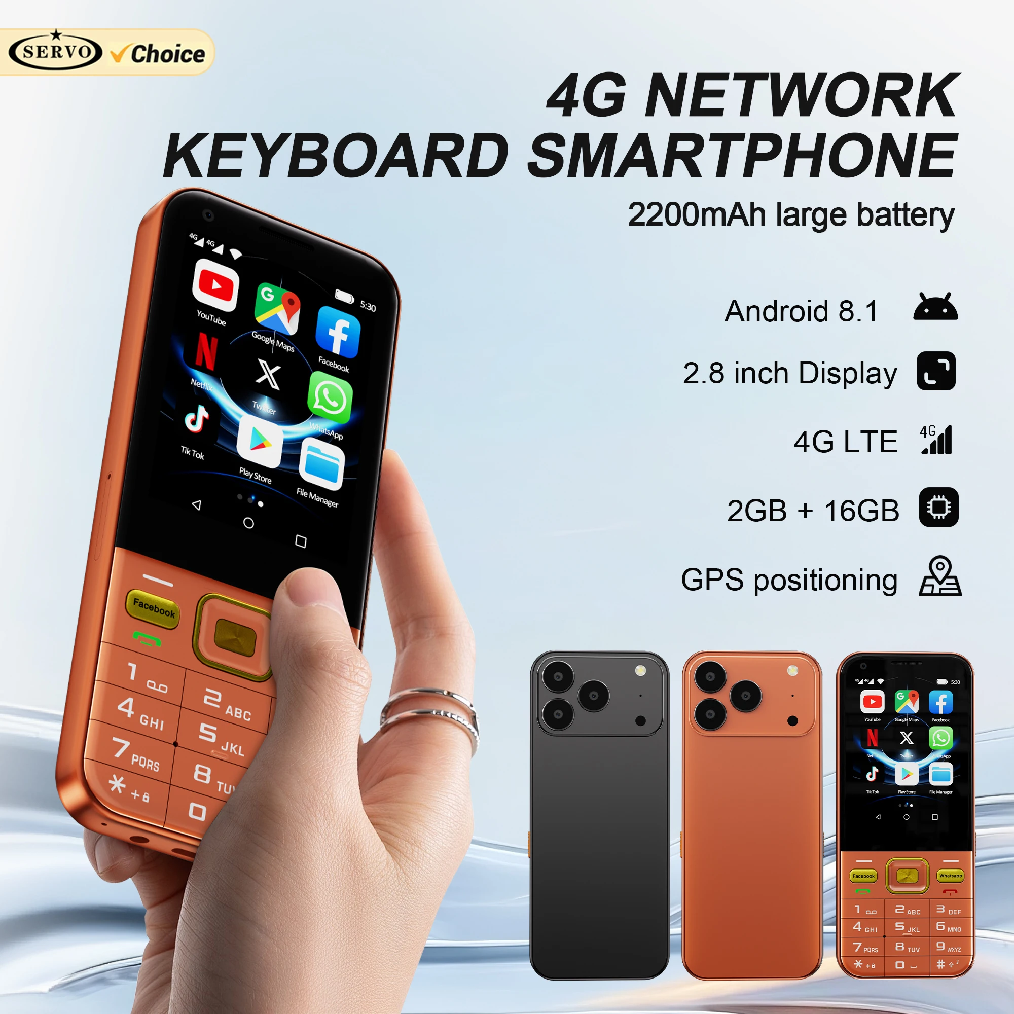 SERVO F7 Ultra 4G Button Smartphone Android System 2GB RAM 16GB ROM WhatsAPP WiFi Hotspot FM 2.8