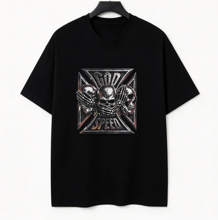 2026 new Vintage Skull Cross Frame Graphic T Shirt Unisex Black Short Sleeve Tee Streetwear Casual Loose Daily Top