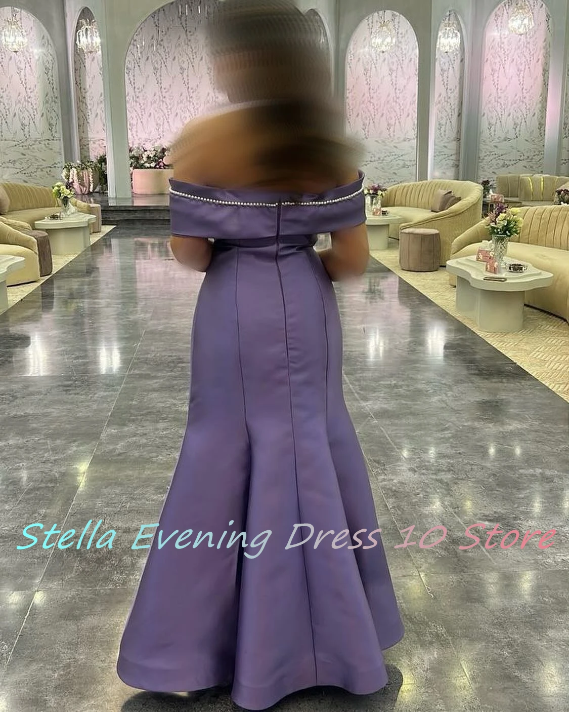 Customized Fashion Satin Mermaid Off the Shoulder Pearls Evening Dress Graceful Floor Length vestidos para mujer Custom Size