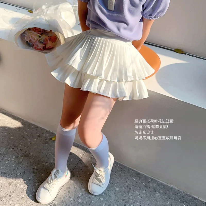 Children Summer Skirts Girls Mini Skirts Vintage Pleated Skirt Korean Tennis Skirts Short Student Uniform White Black 3-12Y