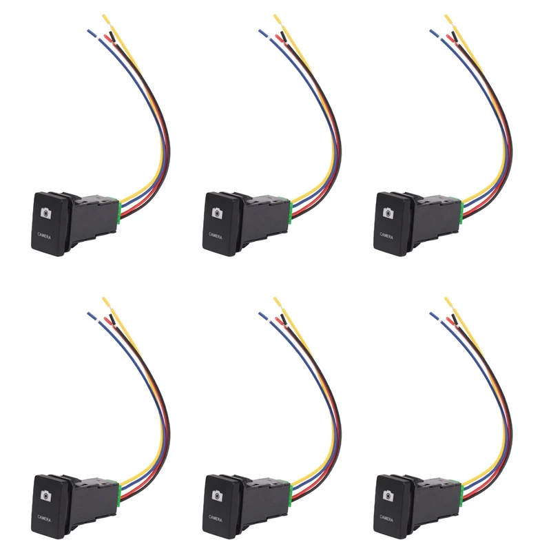 6Pcs 33X22mm 12V Blue LED Illuminated Switch On/Off For Toyota Landcruiser Yaris RAV4 Black