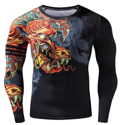 Mens Summer Autumn Casual 3D Print  Long Sleeve T Shirt Black O Neck Slim Fit Male Graphics Tees Top Hombre Ropa Fitness Tshirt