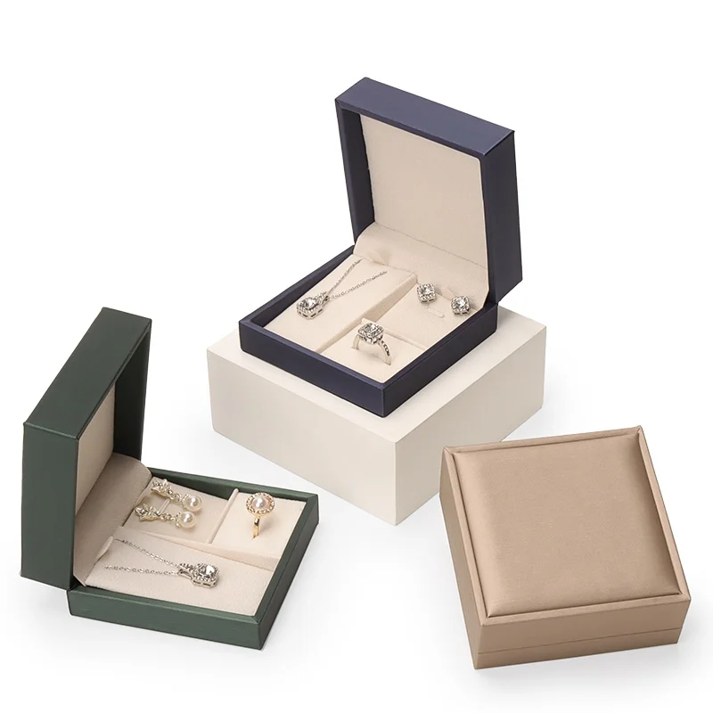 بو الجلود صندوق مجوهرات الوجه أعلى مجوهرات هدية مربع السفر حلقة القرط قلادة صندوق تخزين ملحق صغير ثلاث قطع