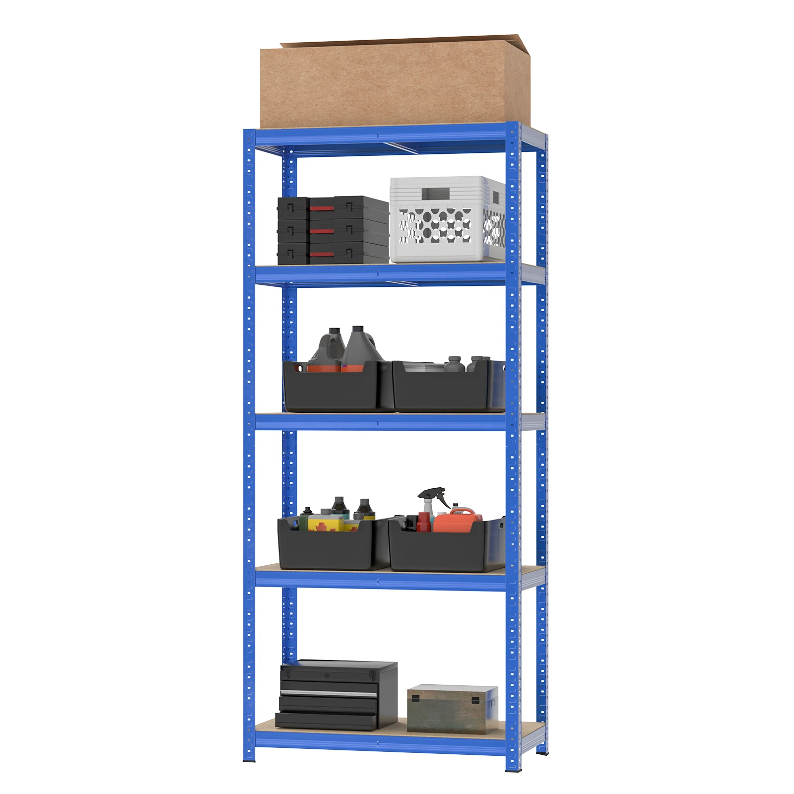Scaffale per garage a 5 livelli, 180x90x40 cm, telaio in metallo resistente, design senza bulloni, facile da montare, capacità totale 875 kg